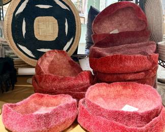 Dyed red felted wood bowls