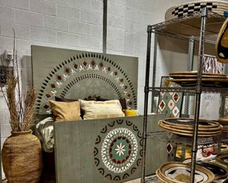 Headboard and footboard - wood with copper and hand painted embellishments