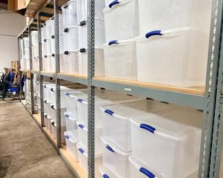 Dozens of clear storage bins!