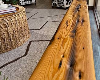 Hand carved wooden bench made from 200 year old Douglas Fir