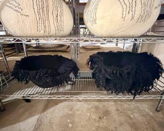Large mohair fringe baskets - black and white
