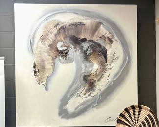 "Sariti" by Caro Allum; enamel/acrylic on canvas; 59"Hx59"Wx3"D