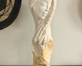 "Internal Gaze" by Vengai Chiwawa (b. 1975, Shona sculptor, Zimbabwe); Golden opalstone sculpture; 7"Lx7"Wx29"H
