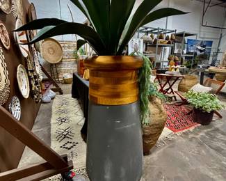 Soma Slim Black Wood Top Planter; concrete and wood; Wiid Studio; 22"Lx19"Wx47.2"H