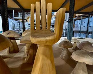 Hand carved palm wood hand sculptures