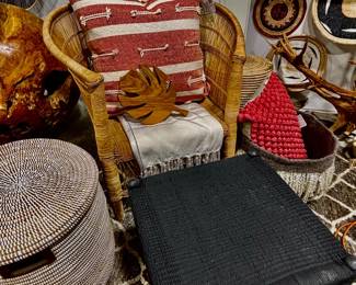 Black woven footstools