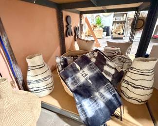 Adire Tye-Dye Indigo and White dyed lightweight wool throw blankets