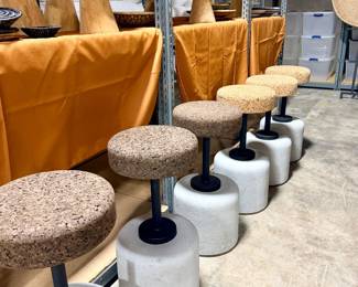 Swivel Bar stools; cork seats with metal and concrete bases