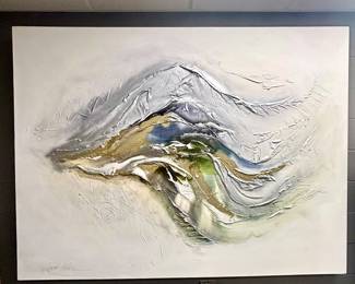 "The Dance of Africa" by Caro Allum; enamel/acrylic on canvas; 59"Hx79"Wx3"