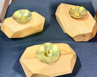 Wood and brass candlestick/incense holders by Dor & Kie