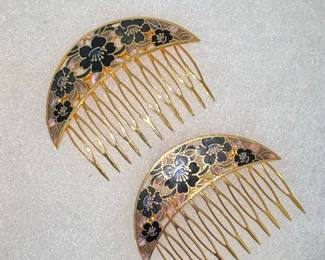 Pair of Vintage Cloisonné Hair Combs