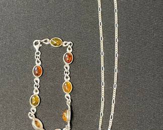 Baltic Amber and Sterling Silver Necklace & Bracelet
