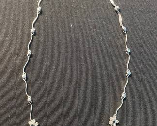 14k White Gold Floral Station Necklace