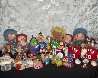 Collection of Vintage Dolls and M&M's Collectibles