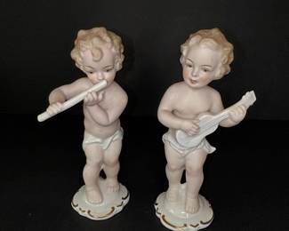 Bisque Porcelain Cherub Figurines Playing Musical Instruments