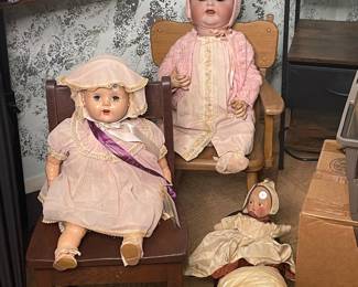 Vintage Dolls and Miniature Chairs