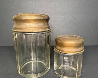 Vintage Glass Vanity Jars with Etched Brass Lids