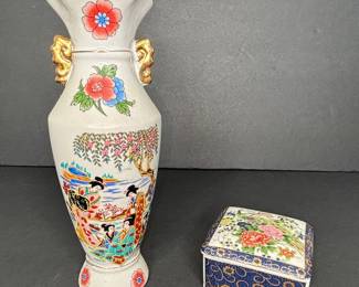 Asahi Japan Decorative Porcelain Vase and Trinket Box