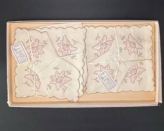 B.L.I. Hand Embroidered Linen Napkins Vtg