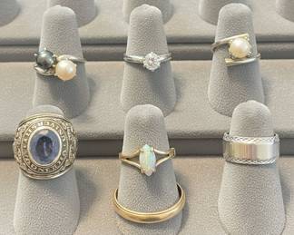 14k Gold Rings: Class Ring, Opal, Pearl, Solitaire, and Textured Band
