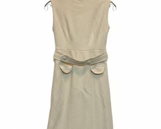Vintage Mod Beige Textured Sleeveless Dress 