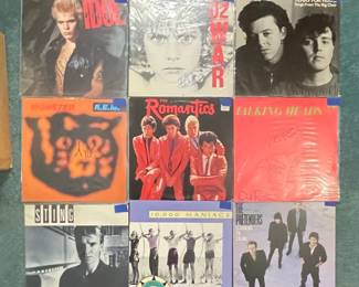 Collection of 1980s Vinyl Records by Billy Idol, U2, Tears for Fears, The Romantics, Talking Heads, Sting, R.E.M., 10,000 Maniacs, and The Pretenders