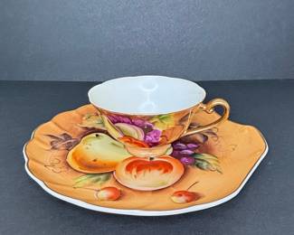 Lefton China Heritage Brown Fruit Hand Painted Cup and Saucer Set