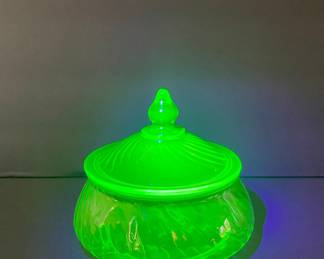 Vintage Anchor Hocking Spiral Green Uranium Glass Candy Dish