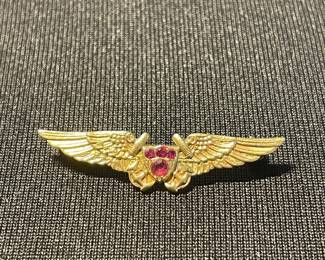 14K Gold Aviator Pilot Wings Pin with Gemstones