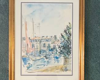 Watercolor Harbor Scene 