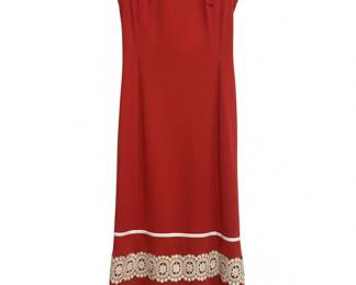 Vintage Red Maxi Dress with White Lace Trim