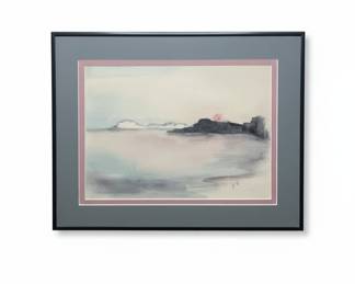 B.V. Signed Coastal Watercolor Landscape