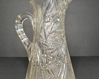 American Brilliant Period Cut Glass Pitcher with Pinwheel and Hobstar Patterns