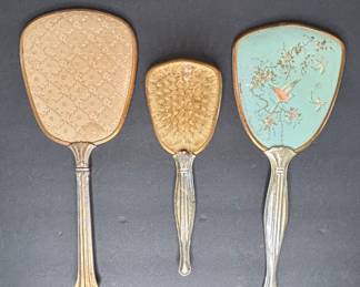 Vintage Floral Vanity Set with Hand Mirror and Hairbrush