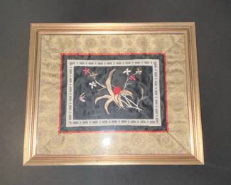 Chinese Silk Embroidery Panel with Floral and Butterfly Motif