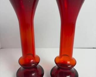 196 twoblownrubyredglassvaseswithgold