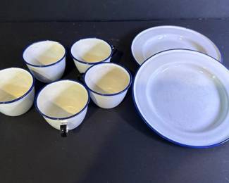 157 enamelwarecupsandplateswithbluetri