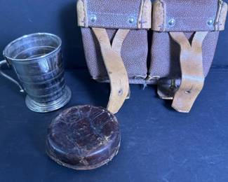 163 vintagemilitaryleatherammopouchand