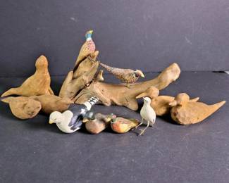 079 handcarvedwoodenbirdsanddriftwoodd