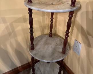 202 threetiermarbleandwoodaccenttable