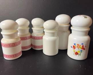 160 milkglassapothecaryjarswithredband