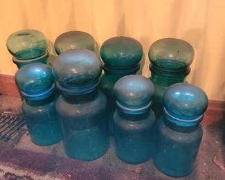 126 blueglassapothecaryjarswithlids