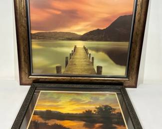Framed Lake Sunset Landscape Artwork