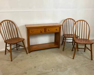 Wood Console Table with Three Windsor Chairs