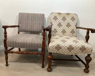 Two Wood Framed Upholstered Armchairs