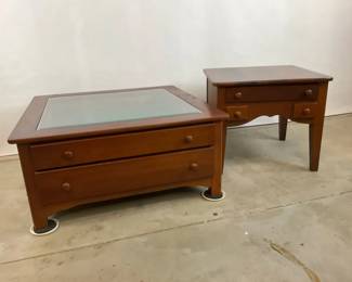 Wood Coffee Table End Table with Storage Drawers