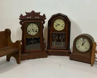 Wood Mantel Clocks with Miniature Furniture
