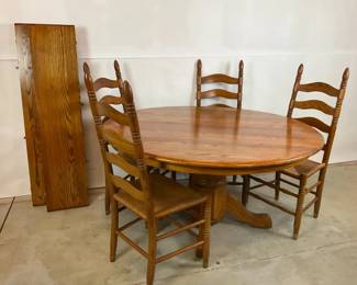 Oak Pedestal Dining Table with Chairs Leaves