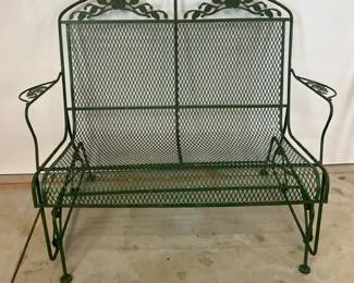 Green Metal Outdoor Glider Loveseat
