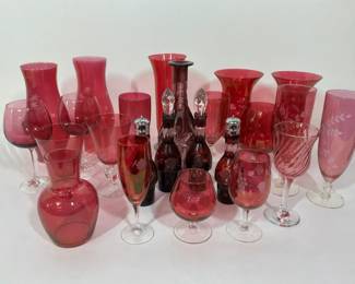 Cranberry Glass Vases, Stemware and Decanters